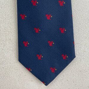 Vintage 1960s Jacquard Squirrel Tie Poly/Silk 60s Animal Print Necktie Blue/Red